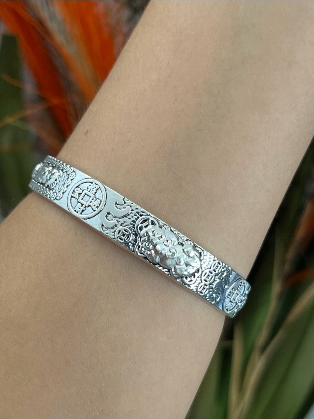 S925 Silver money in good luck PiXiu cuff Bracelet